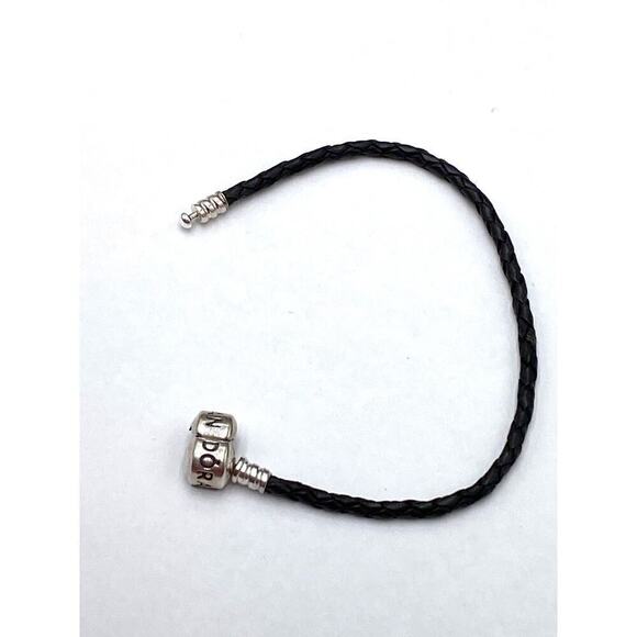 Pandora Black Braided Leather Bracelet Silver Clasp ALE 925 6.5” - Picture 4 of 6